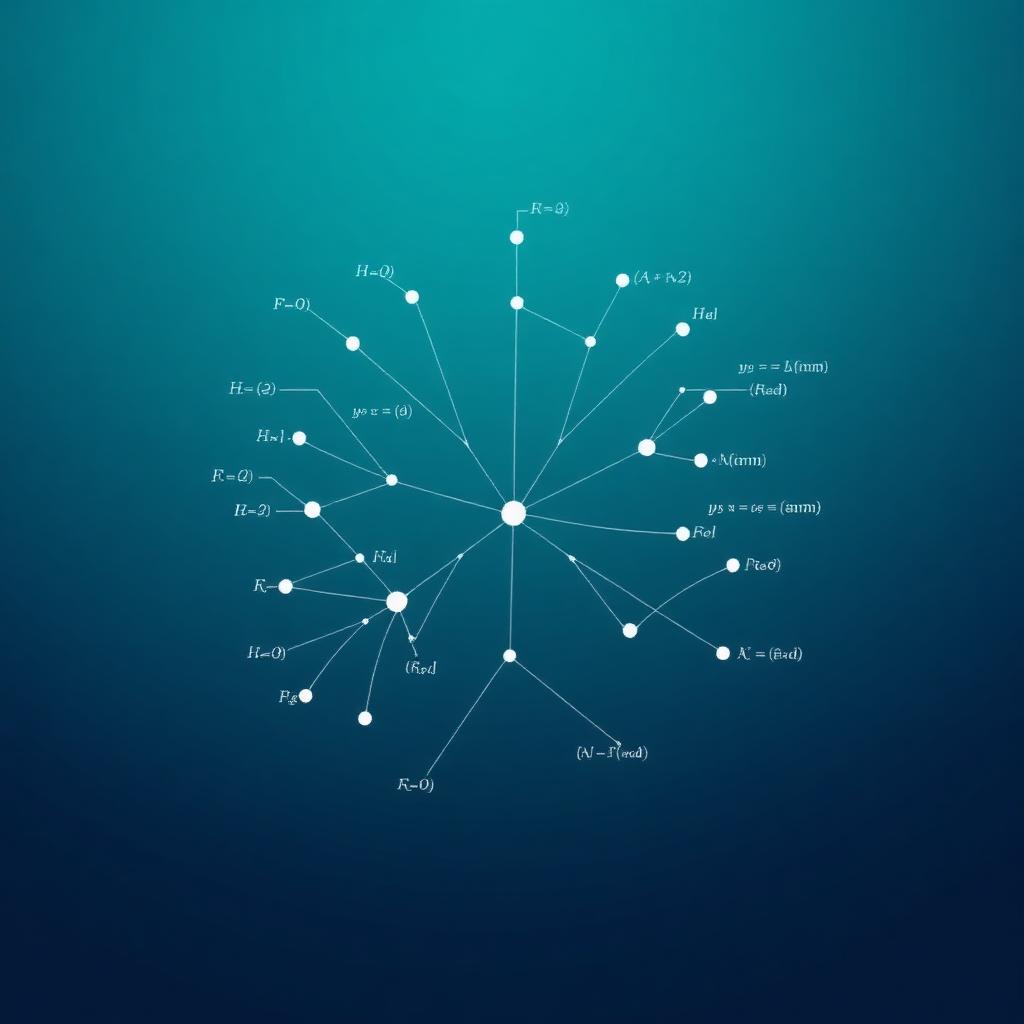 Abstract visualization of a branching reasoning tree with mathematical notation